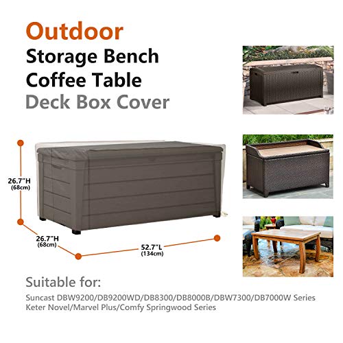 Patio Deck Box Cover, 52x26 Inch Patio Ottoman Cover with Straps and Handles, 100% Waterproof Heavy Duty Outdoor Furniture Winter Cover for Keter, Suncast, Lifetime Container Box
