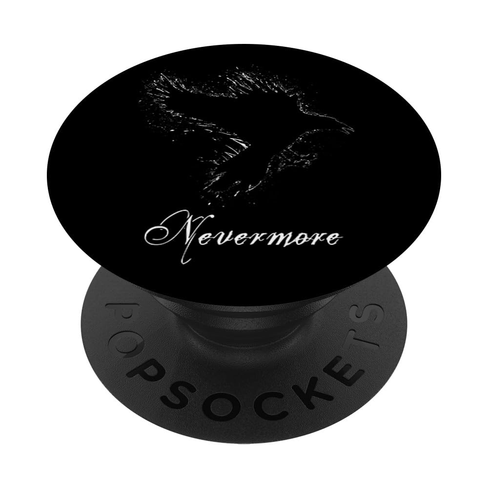 The Ghoulish Garb Nevermore The Raven Poe Gothic Literature PopSocket Phone Grip - Black, Birds Pattern, Swappable Top, Compatible with iPhone 11,