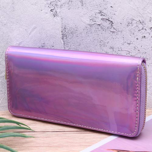 VALICLUD Holographic Zipper Long Wallet Purse Iridescent Rainbow Card Cell Phone Holder Slim Long Pouch for Women3