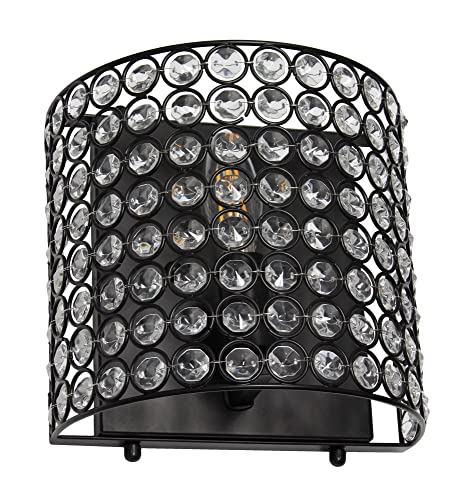Image of Elegant Designs SC1000-BLK Elipse 1-Light Contemporary Modern 8 inch Crystal and Metal Wall Sconce Lighting Fixture for Bathroom Vanity Hallway Powder Room Dining Room Living Room Bedside, Black