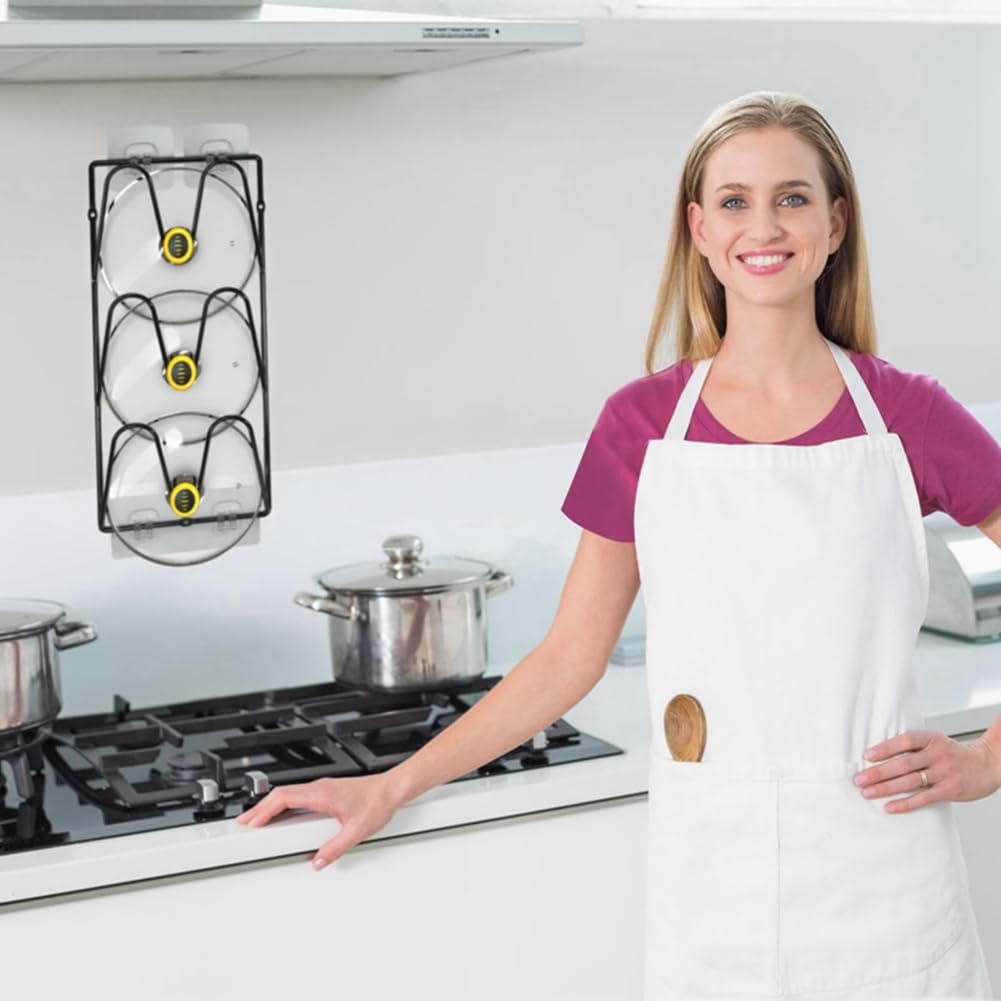 Ginobili 2-Pack Pot Lid Holders for Kitchen Cabinet - Wall-Mounted or Door-Mounted Lid Organizer Rack Black Pot Lid Holder - Image 3