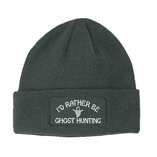 Speedy Pros Patch Beanie for Men & Women I'd Rather Be Ghost Hunting Embroidery Acrylic Skull Cap Hats Dark Grey 1 Size