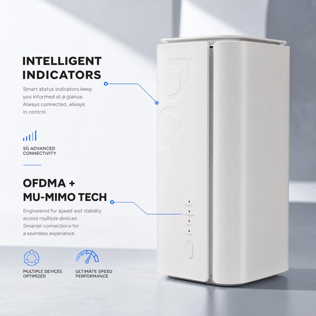 5G CPE -Router, Dual -Band -WiFi6 4.67Gbit / S Wireless Router mit SIM -Slot- und 8 Internen Antennen für NSA SA -Netzwerke, 50+ Geräte Home Office -Nutzung