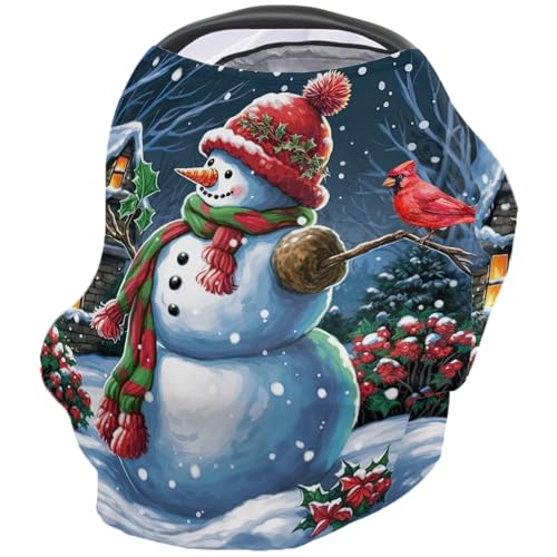 Nursing Cover for Breastfeeding Scarf, Snowman Cardinal Bird Christmas Baby Car Covers Super Soft Multi Use for Canopy Shopping Cart Cover Blanket Stroller Cover