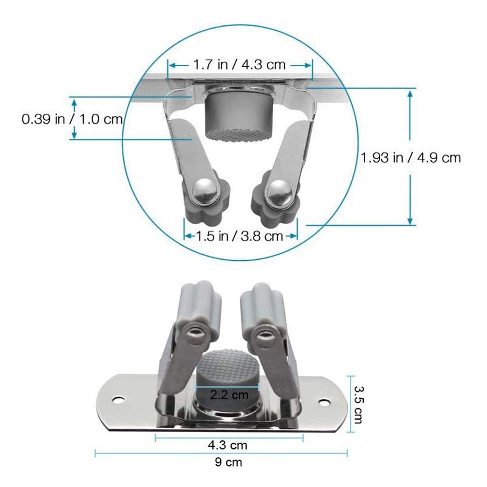 4 Supporti A Parete Per Mocio E Scopa In Acciaio Inox - Gancio Portattrezzi Antiscivolo Con Viti, Per Garage E Cucina, Carico 10kg - 3