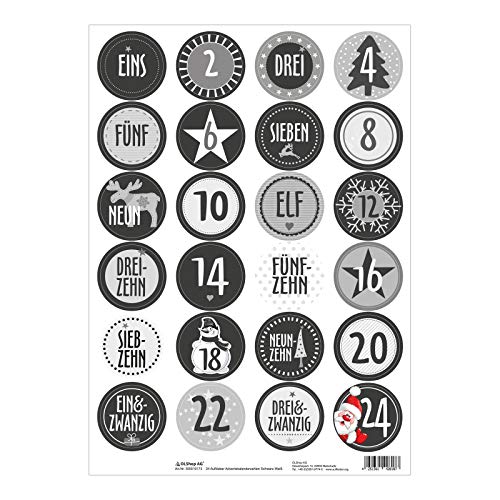 Télécharger Lot de 5 autocollants numéros de calendrier de l'Avent Noir/Blanc 1-24 sur planche ronde, Ø 40 mm Francais PDF