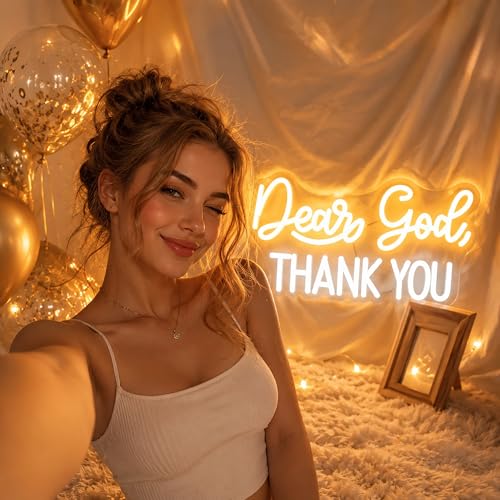 Image of Dear God Thank You Neon Sign for Wall Decor Light Up Sign Led Signs for Room Party Home Wall Decor USB Powered