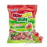 Colombina Bon Bon Bum Lollipops w/Bubble Gum Center, Watermelon Flavor, Individually Wrapped, Ideal for Party Favors and Gifts, 1 Pack (24 Count)