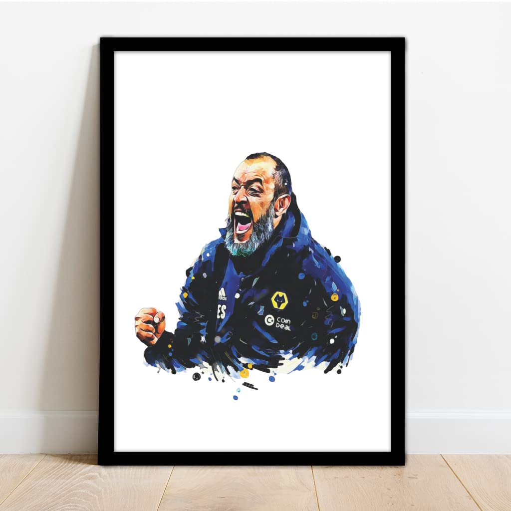 The Football Print Room Black Wolverhampton Wanderers - Wolves - Nuno Esparto Santo - Framed Football Art Print