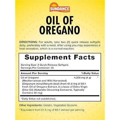 Sundance Oil of Oregano Softgels | 60 Pills | Naturally Occurring Traditional Herbal Supplement | Non-GMO and Gluten Free Formula