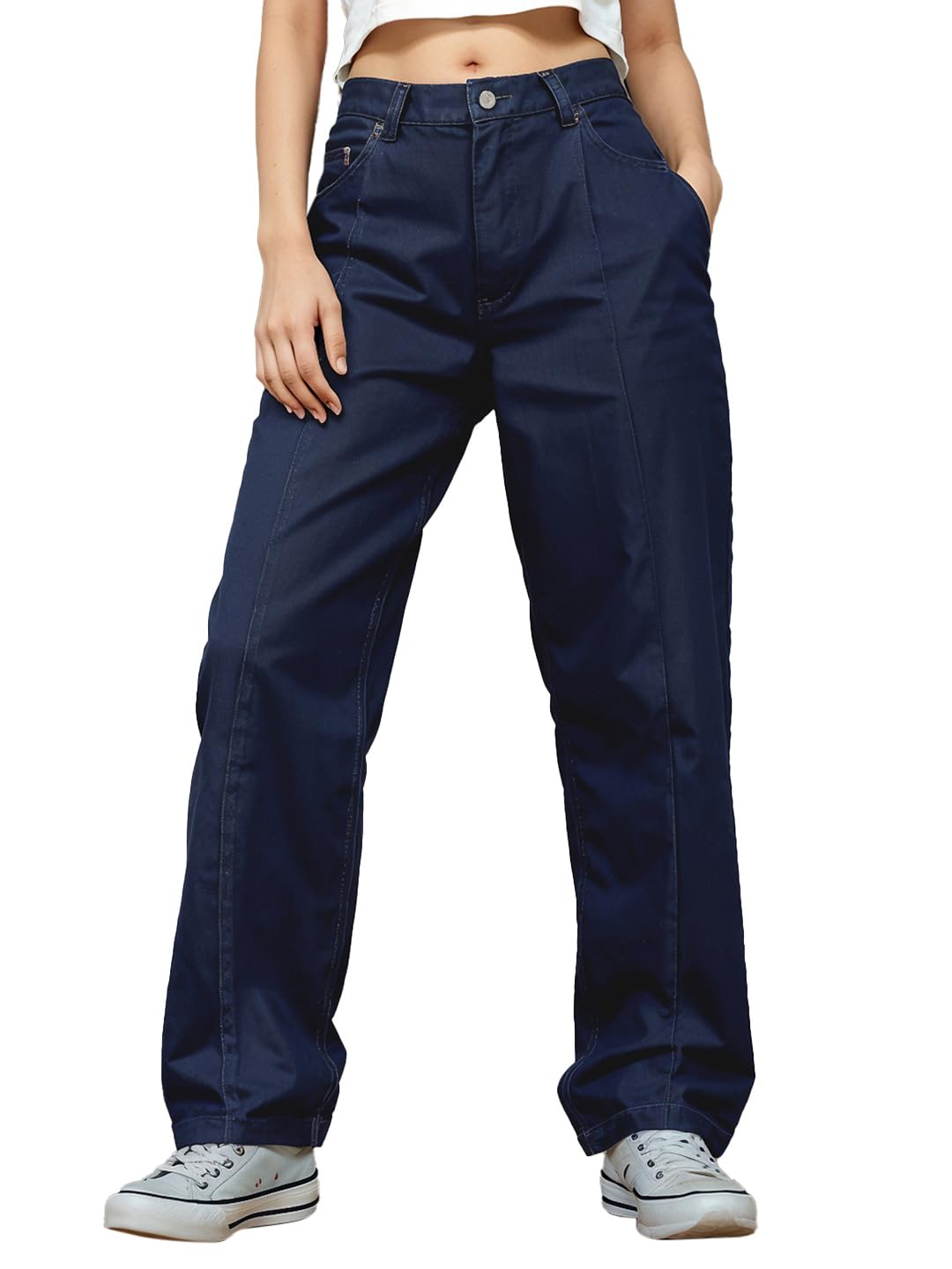bewakoof Women's High Rise 100% Cotton Solid Straight Fit Jeans-picture-11