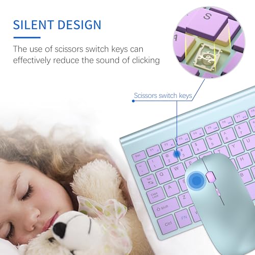 Image of Wireless Keyboard and Mouse Ultra Slim Combo, TopMate 2.4G Silent Compact USB 2400DPI Mouse and Scissor Switch Keyboard Set with Cover, Batteries Included, for PC /Laptop /Windows /Mac - Blue Purple