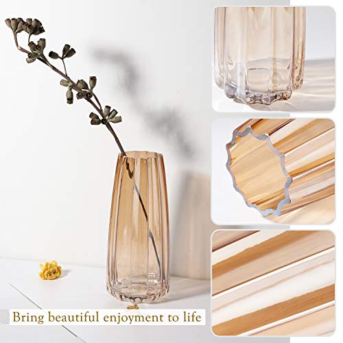 Luxspire Glass Vase, Ins Style Irised Crystal Clear Floral Flower Plant Decorative Container Vase for Home Office Desk Dinner Decoration, Ideal Gifts for Birthday Wedding Housewarming - Amber - Afbeelding 6