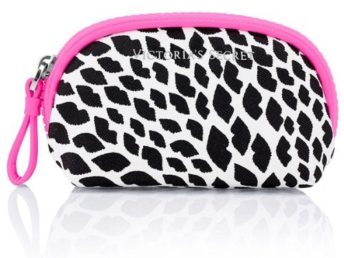 Victoria's Secret Mini Accessory Mini Bag with Zipper Pink with Black Lips Print