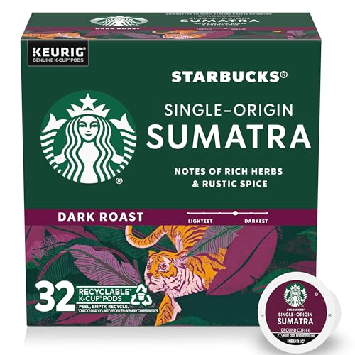 Starbucks K-Cup Coffee Pods, Dark Roast Coffee, Sumatra, 100% Arabica, 1 box (32 pods)