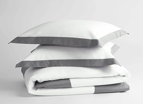 100 algodón Supima juego de edredón de 500 hilos con bandas de satén para hotel blancogris oscuro Queen