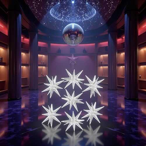 Image of Toys Treasure Silver Star Foil Balloons 22 Inch 7 Pcs - 4D Large Metallic Star Balloons for 70s Disco Party Birthday Graduation New Year Celebration Decorations