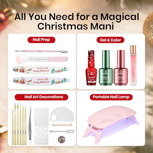 Image of Beetles 27Pcs Gel Nail Polish Kit with U V Light -6 Colors Cat Eye Gel Polish Set Red Jelly Glitter Gold Merry Glitz with Everything Soak Off Home Salon DIY Manicure Set Gifts for Women
