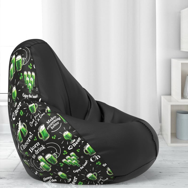 ComfyBean Bag Cover 5XL- Official: Jack & Mayers Bean Bags - for Adults - Max User Height : 6-6.5 Ft. - Weight : 99-110 Kgs(Model: Beer Pint - H - Parrot-Green Black)-image-40