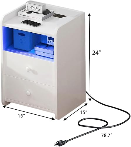 Miniatura 2 de Roozmausy Mesita de noche con cajones, mesita de noche blanca, mesa auxiliar, mesita de noche, armarios de noche, mesa auxiliar auxiliar para
