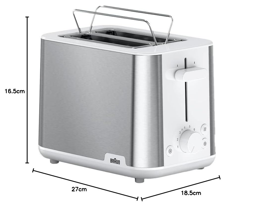 Braun Toster PurShine, 2-gniazdowy, 8 poziomów opiekania, funkcje podgrzewania i rozmrażania, taca na okruchy, HT1510WH, 900W, biały