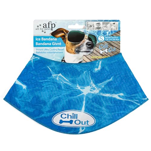 ALL FOR PAWS Dog Cooling Bandana, Cooling Bandanas for Medium Dogs, Dog Cooling Neck Wrap, Cooling Scarf for Dogs, Blue Ice Dog Neck Cooler for Summer (S)