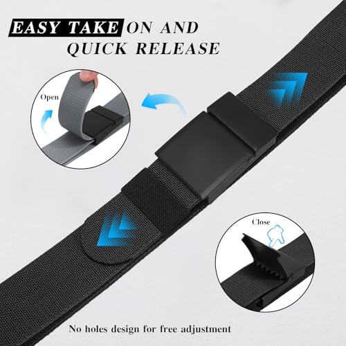 SANSTHS Mens Belt 1.5", Casual Web Golf Ratchet Belts for Men, Stretch Nylon Work Belts with Flip Top Buckle, Black Grey4