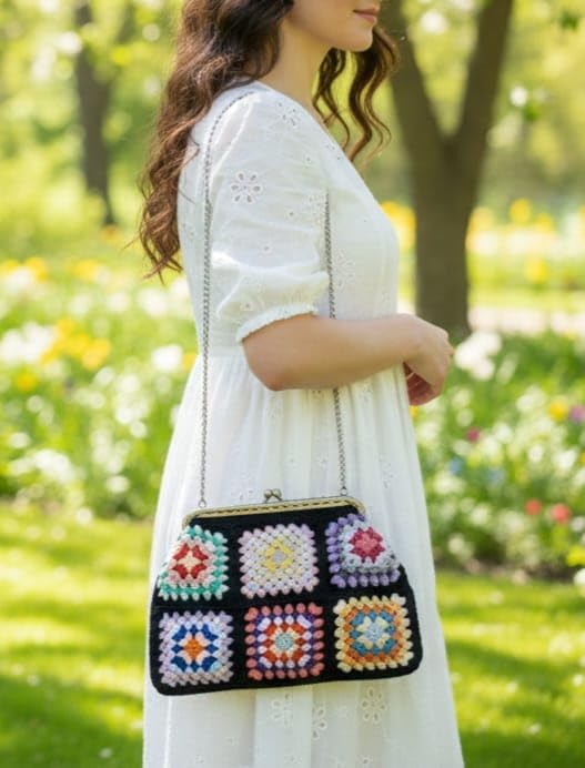Designer Clutch Bag for Women – Colorful Crochet Purse, Vintage Boho Statement Handbag - Image 4