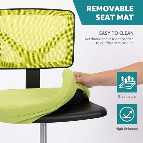 Image of OLIXIS Armless Office Chair, Ergonomic Desk Chair with Wheels, Mesh Back, Removable Washable Foam Cushion, Height Adjustable Rolling Swivel Chairs for Small Space, Home, Office, Green