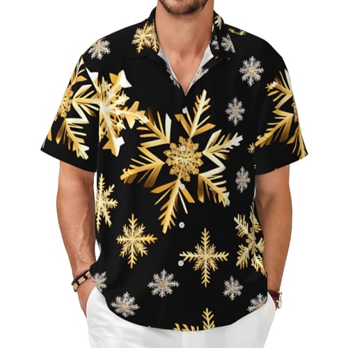 Chemise manches courtes homme flocons de neige dorés : l'excellence du style d'été
