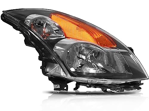 LBRST Headlight Assembly for Nissan Altima 2007-2009 Driver and Passenger Side Headlamp Black Housing Amber Reflector Clear Lens