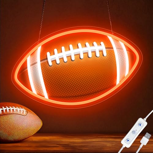 Image of HAJAE Football Neon Sign for Wall Decor, UV Printed Football-Shaped Neon Light, Rugby LED Sign for Man Cave, Bedrooms, Game Room Decor, Gift for Football Sports Fans Teens