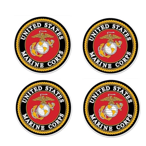 4 - Pack Military Tribute Vinyl Decals 4 Round Marine Corp - Style Emblem Stickers Durable Weatherproof Adhesive for Cars Trucks Laptops Helmets & Gear.