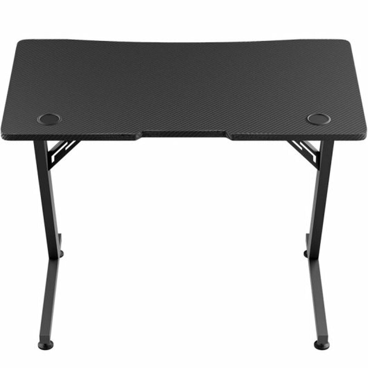 Executive Scrivania Nera, Superficie in Fibra di Carbonio, 100x60 cm, Scrivania per Computer Resistente, Supporto Cuffie, Scrivania per Ufficio, Studio e Gaming