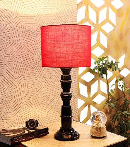 Ntu-172 Red Cotton Shade Table Lamp With Wood Base By Tu Casa Holder Type-b-22 (Bulb Not Included) For Rs. 616 @ 76 %