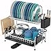 Kingrack Estante para Platos de Aluminio,escurridor de Platos de 2 Niveles,Estante de Secado de Platos de Gran Capacidad con Bandeja de Goteo,Soporte de Taza,Soporte para Utensilios Cubierta de bambú