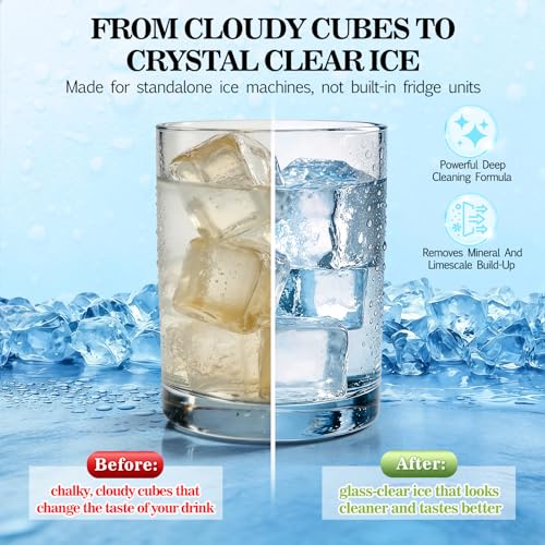 Image of Bellaluce Ice Machine Cleaner Tablets, 32 Effervescent Descaling Tabs, Nickel Safe Cleaner for Countertop, Nugget, Portable & Commercial Ice Makers, Food-Grade Scale Remover for Fresh, Odor-Free Ice