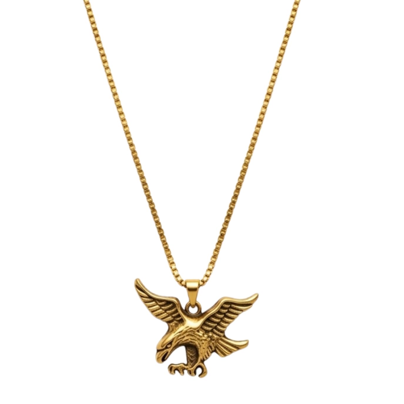 Soaring Eagle Pendant Necklace for Men and Women Gold Plated Flying Hawk Bird Locket with Box Chain Animal Fashion Jewellery for Boys-image-25