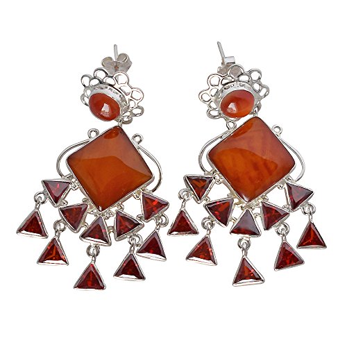 Boucles d'oreilles cornaline et argent 925 de créateur audacieux