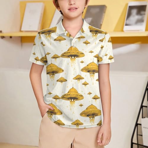Yellow UFO Boys' Classic Polo Shirts Short Sleeve Moisture-Wicking Golf & Tennis Shirts for Youth Teens 3-16 Years2