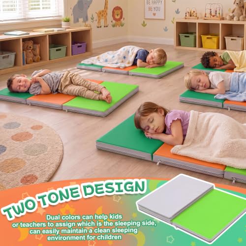 Image of Wesiti 5 Pcs Folding Kids Nap Mats for Preschool Daycare, 3 Section Folding Rest Mats Sleeping for Kids Toddler Nap 1 Inch Thick, Kindergarten School Classroom Supplies (Boy Color)