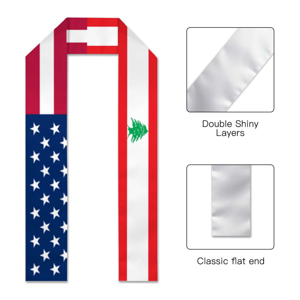 America Flag and Lebanese flag Graduation Sash,Graduation Stole Scarf Gifts for International Student