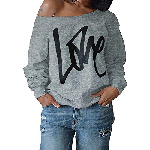 Preisvergleich Produktbild TOPKEAL Brief Lange Ärmel Hoodie Pullover Damen Herbst Winter Kapuzenpullover Trägerloses Sweatshirt Winterpullover Jacke Mantel Mode Tops