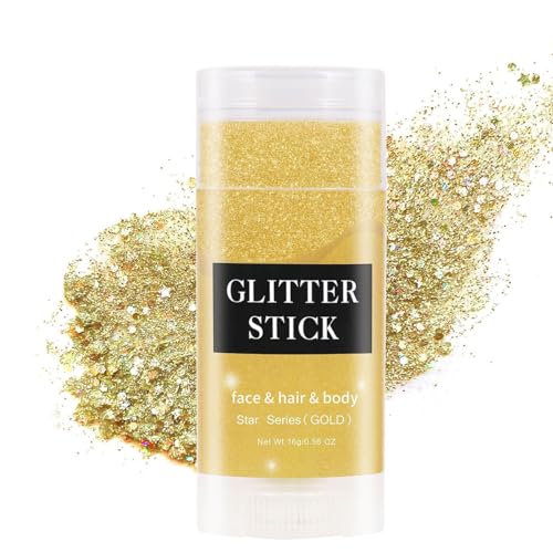 Gold Body Glitter Stick for St Patricks Day Sparkling Face & Hair Glitter Gel Waterproof Chunky Glitter for Rave Festival Concert & Halloween Outfits St Patricks Day Accessories