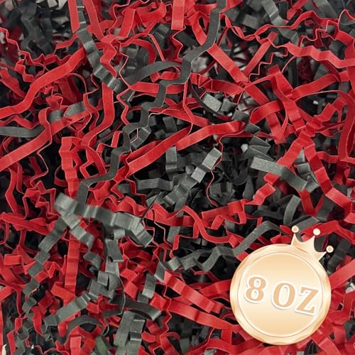 Image of Zankubom 1 /2LB Crinkle Cut Paper Shred Filler Great for Gift Wrapping, Basket Fillers, Birthday, Gift Wrapping, Anniversary, Halloween Christmas Party Decor Filling Supplies Black Red