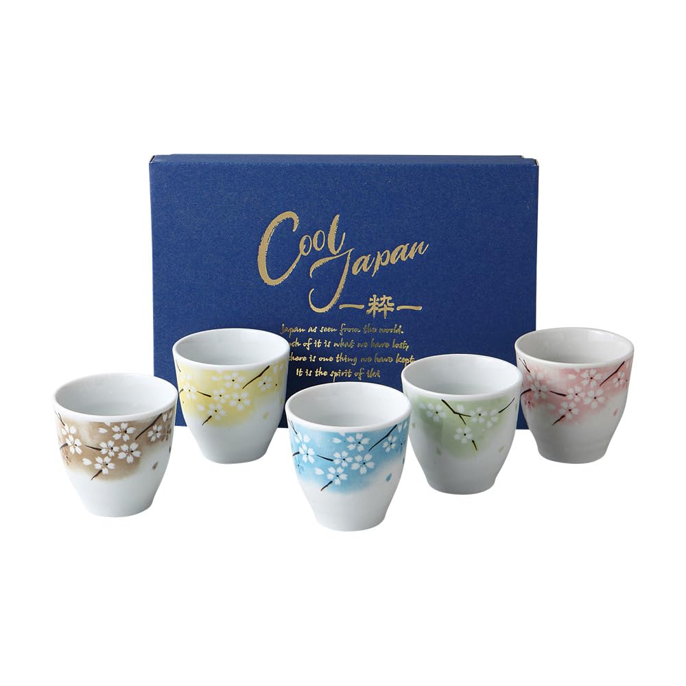 Mino Ware Yunomi Tea Cup Set of 5 Hannari Porcelain 6.8oz Japan