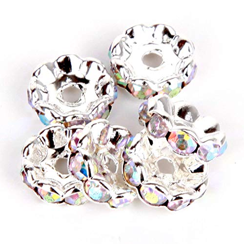 RUBYCA 100pcs 5mm Wavy Rondelle Spacer Beads Silver Tone AB ...
