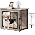 Yaheetech Dog Crate Furniture Dog Cage End Table Wooden Dog House with Double Doors & Anti-skid Plush Mat for Puppies/Small-sized Dogs, Indoor Dog Kennel Side Table, Gray