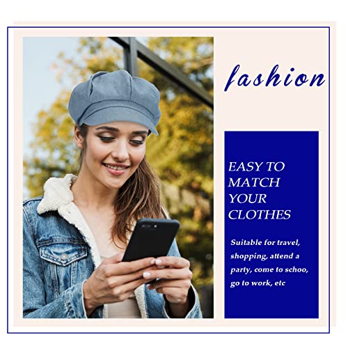 2Pcs Women Newsboy Cap Summer Hats Visor Beret Hats 8 Panels Cabbie Hat Octagonal Cap For Women Girls (Light Gray And Light Blue, Medium) #TOP4