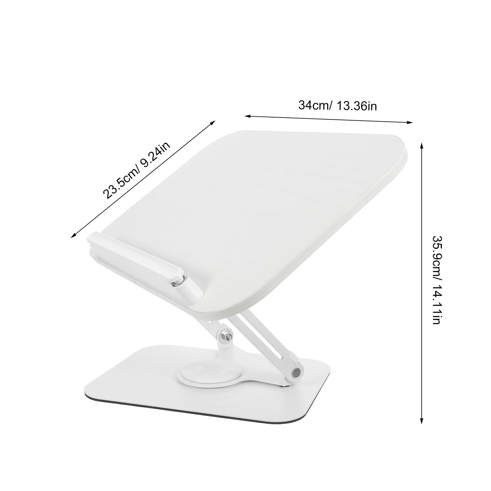 POPETPOP Supporto per Libri da Tavolo Beige in Legno e Acciaio al Carbonio, Portatile con Base Girevole a 360° e Altezza Regolabile, per Scrivania Studio e Presentazioni